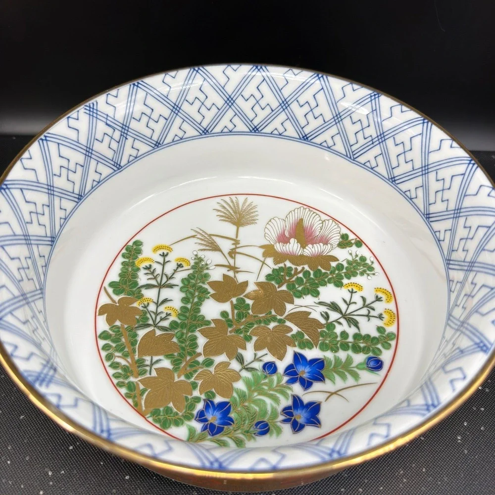 Japanese Imari‎ Porcelain Bowl Dish Gold Orange Floral Gilded Centerpiece Marked